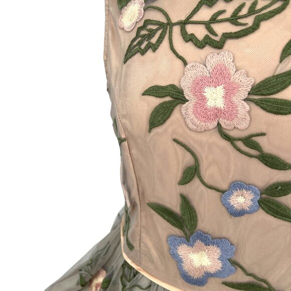 Sundance Peony Floral Embroidered Sleeveless Dress Beige Green Pink Size 8 - Picture 9 of 15